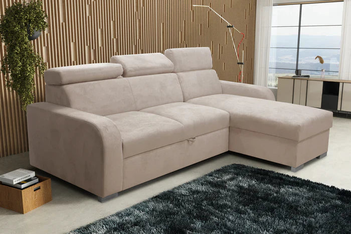 UNIVERSAL CORNER SOFA BED ASTEE 235CM ASTI2 EASY CLEAN FABRIC ADJUSTABLE HEADREST / SPRINGS + FOAM