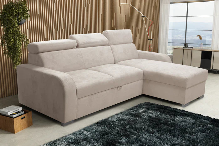 UNIVERSAL CORNER SOFA BED ASTEE 235CM ASTI25 EASY CLEAN FABRIC ADJUSTABLE HEADREST / SPRINGS + FOAM