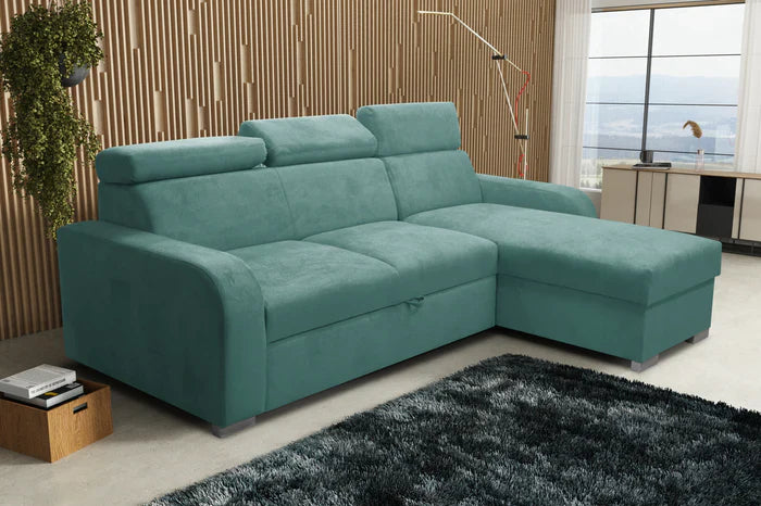 UNIVERSAL CORNER SOFA BED ASTEE 235CM ASTI30 EASY CLEAN FABRIC ADJUSTABLE HEADREST / SPRINGS + FOAM