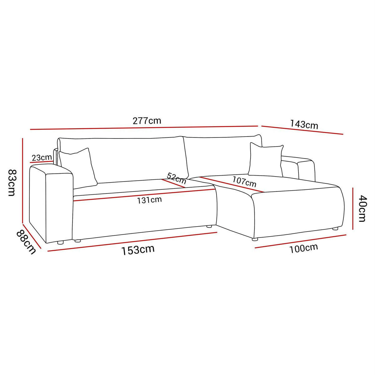 CORNER SOFA BED MALIBU XL 277CM SPRINGS + FOAM