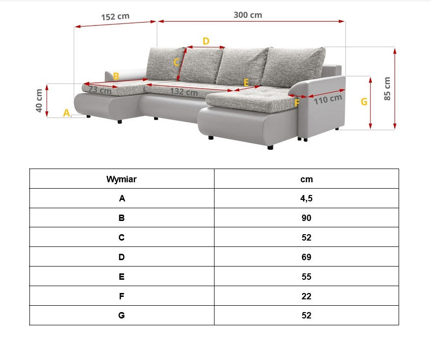CORNER SOFA BED PRADO U TRINITY 08/1114 300CM / SPRINGS + FOAM EASY CLEAN FABRIC