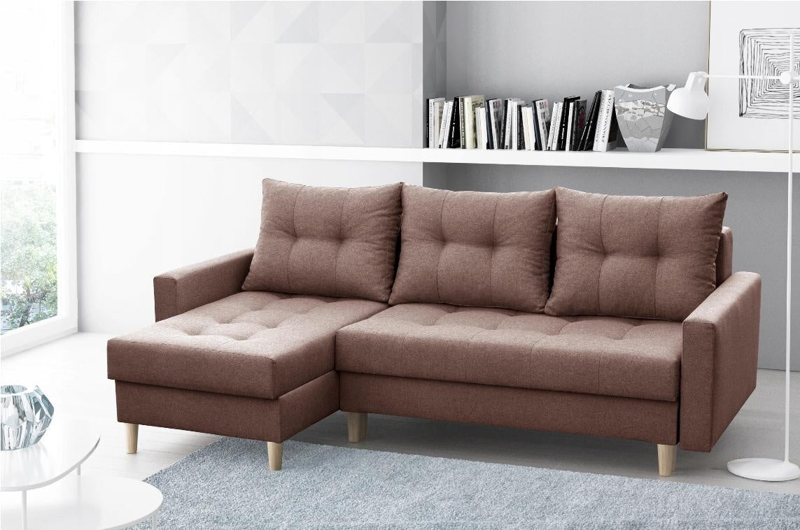 CORNER SOFA BED BRIAN 222x140CM 2X STORAGE SPACE Universal CORNER RIGHT/LEFT / BONELL SPINGS + FOAM