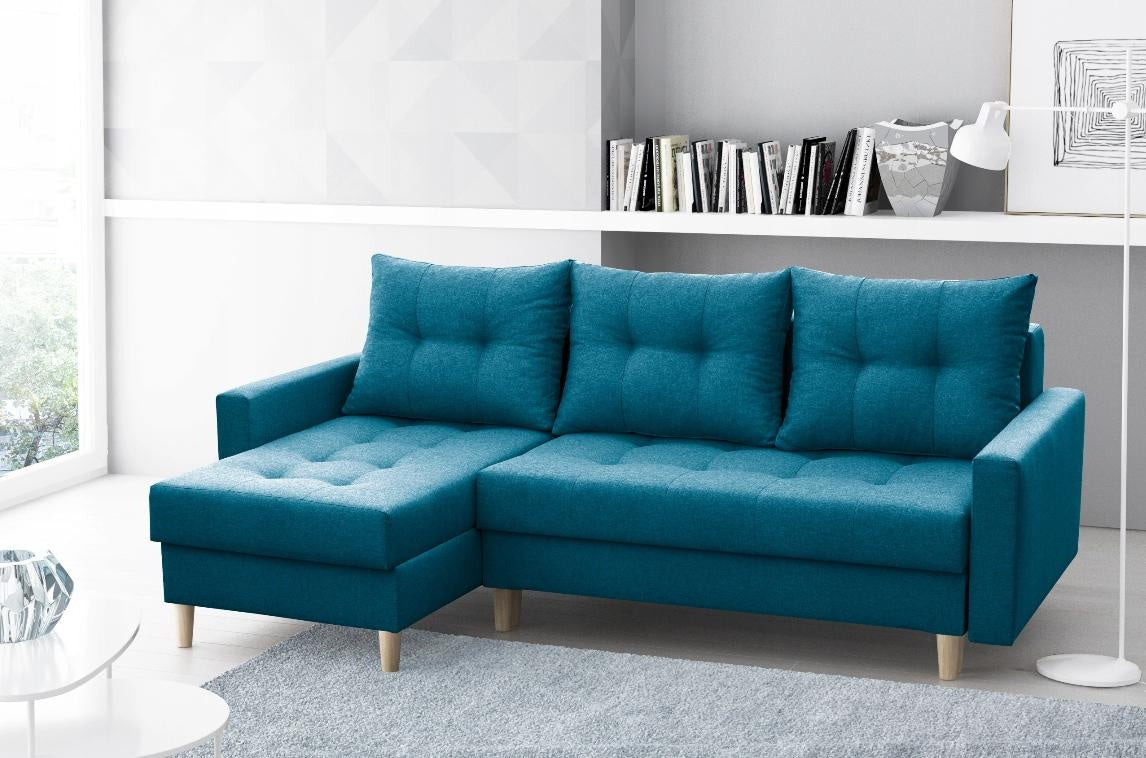 CORNER SOFA BED BRIAN 222x140CM 2X STORAGE SPACE Universal CORNER RIGHT/LEFT / BONELL SPINGS + FOAM