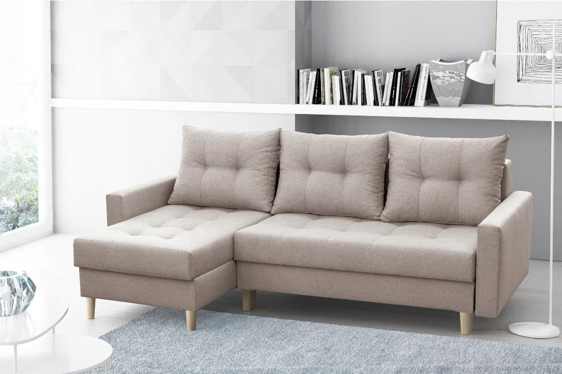 CORNER SOFA BED BRIAN 222x140CM 2X STORAGE SPACE Universal CORNER RIGHT/LEFT / BONELL SPINGS + FOAM