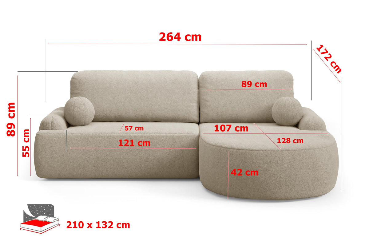 CORNER SOFA BED LUNA 264CM universal RIGHT/LEFT CORNER / FOAM STAIN PROOF FABRIC