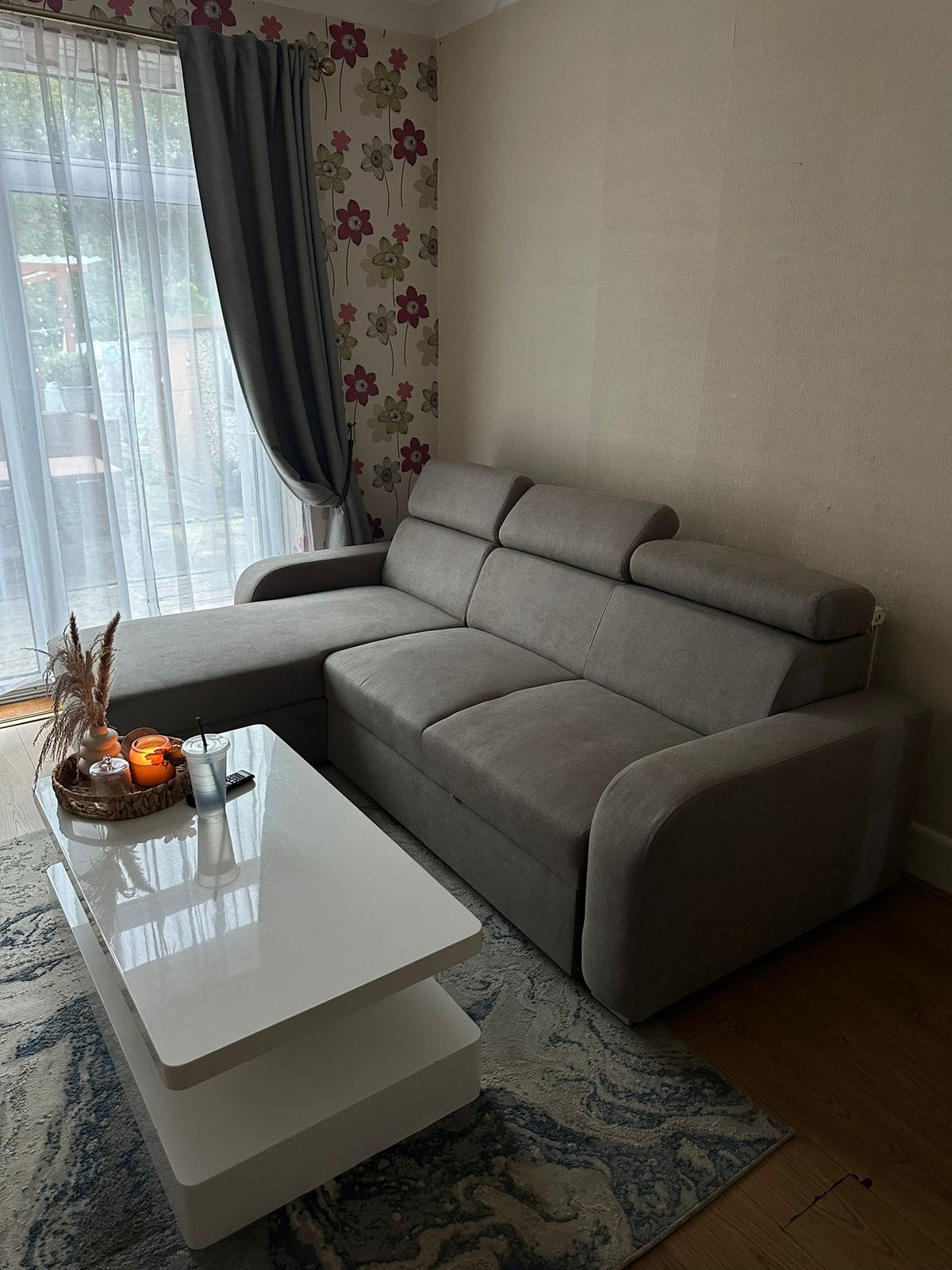 UNIVERSAL CORNER SOFA BED ASTEE 235CM EASY CLEAN FABRIC ADJUSTABLE HEADREST CHOICE OF COLORS / SPRINGS + FOAM
