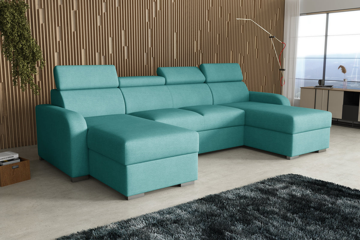 NEW! CORNER SOFA BED ASTEE U SHAPE EASY CLEAN FABRIC ADJUSTABLE HEADREST / SPRINGS + FOAM