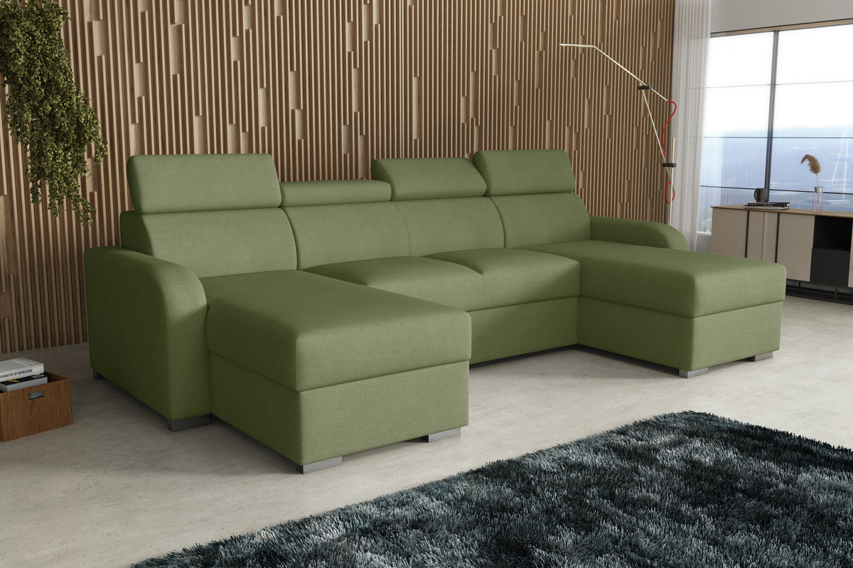 NEW! CORNER SOFA BED ASTEE U SHAPE EASY CLEAN FABRIC ADJUSTABLE HEADREST / SPRINGS + FOAM