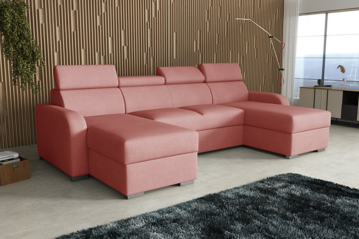 NEW! CORNER SOFA BED ASTEE U SHAPE EASY CLEAN FABRIC ADJUSTABLE HEADREST / SPRINGS + FOAM