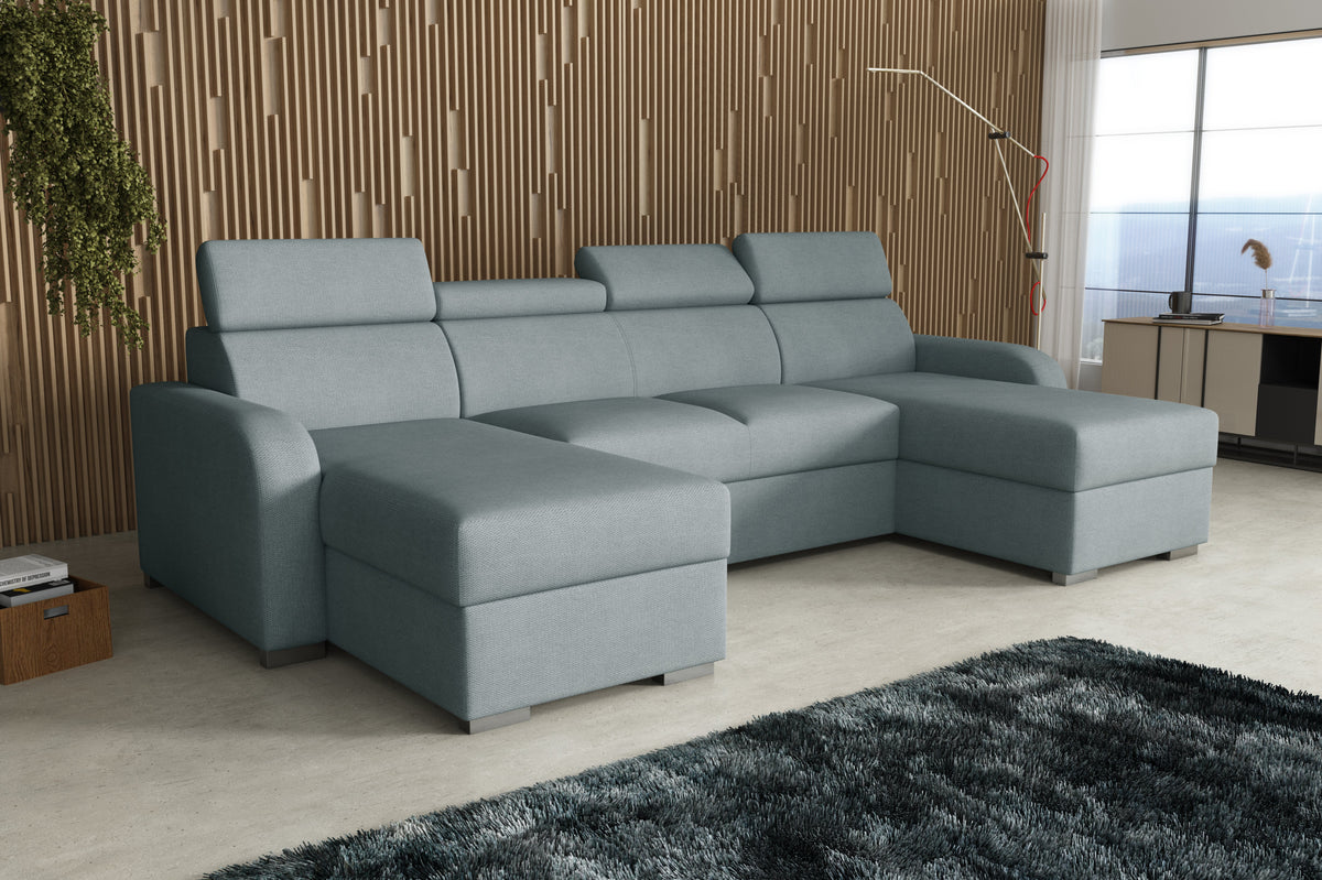 NEW! CORNER SOFA BED ASTEE U SHAPE EASY CLEAN FABRIC ADJUSTABLE HEADREST / SPRINGS + FOAM