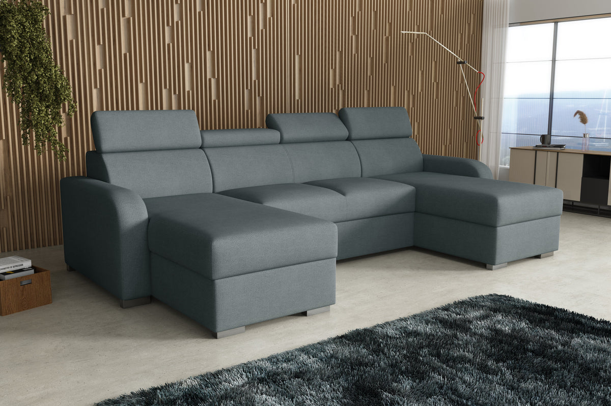 NEW! CORNER SOFA BED ASTEE U SHAPE EASY CLEAN FABRIC ADJUSTABLE HEADREST / SPRINGS + FOAM