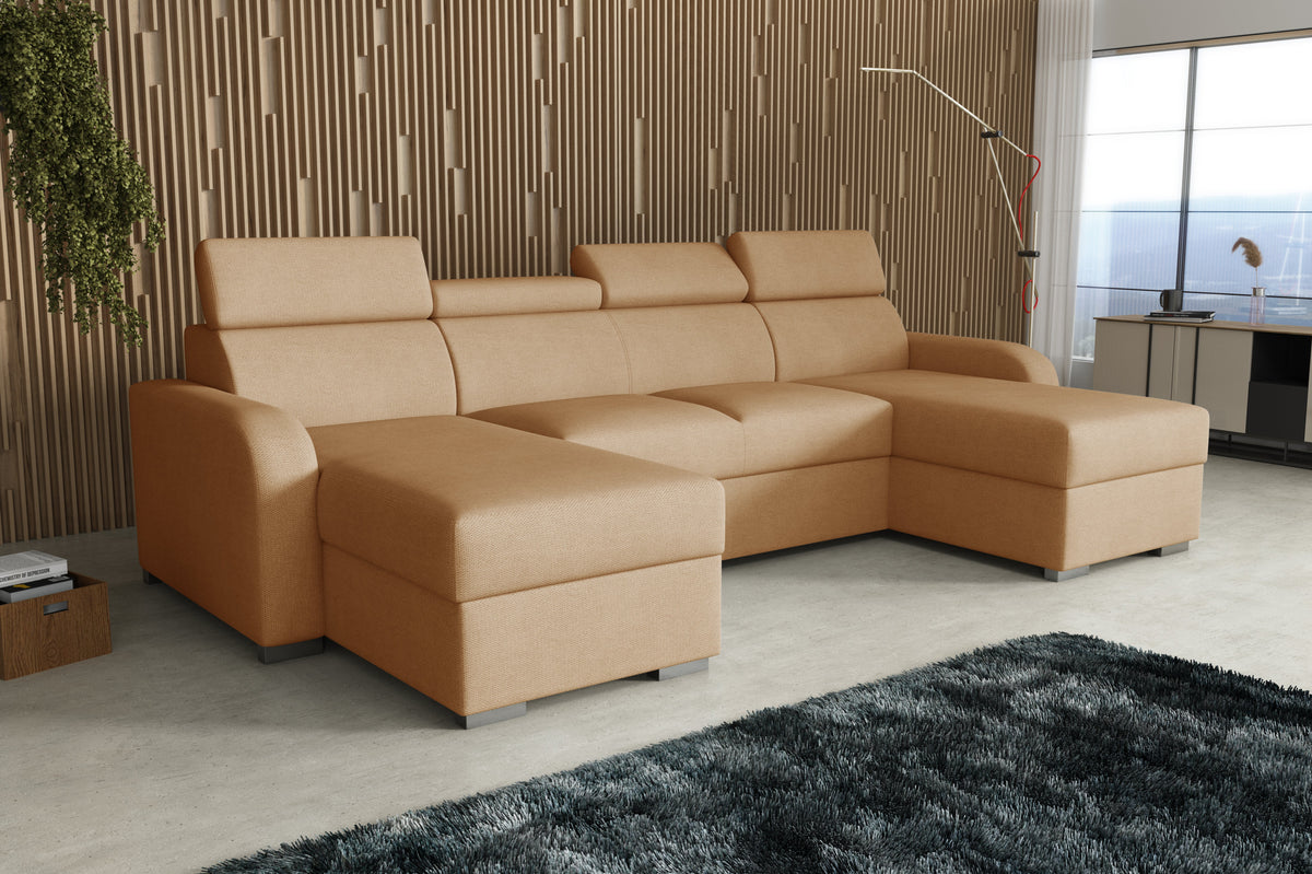 NEW! CORNER SOFA BED ASTEE U SHAPE EASY CLEAN FABRIC ADJUSTABLE HEADREST / SPRINGS + FOAM
