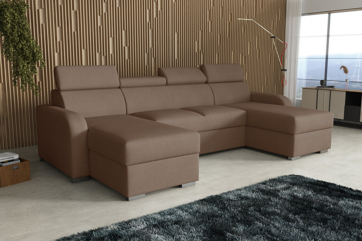 NEW! CORNER SOFA BED ASTEE U SHAPE EASY CLEAN FABRIC ADJUSTABLE HEADREST / SPRINGS + FOAM