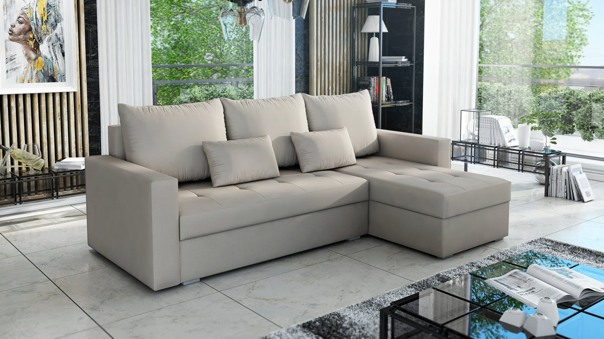 UNIVERSAL CORNER SOFA BED LOTUS 229CM BEIGE PAROS02 / FOAM 2X STORAGE