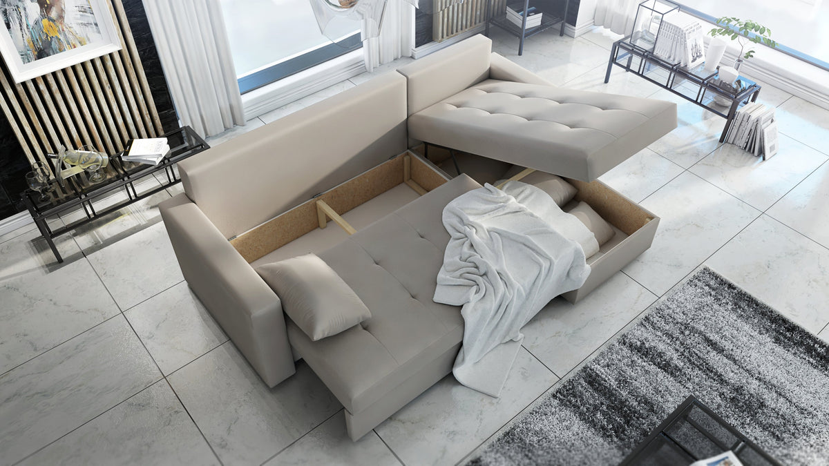 UNIVERSAL CORNER SOFA BED LOTUS 229CM BEIGE PAROS02 / FOAM 2X STORAGE
