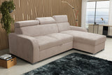UNIVERSAL CORNER SOFA BED ASTEE 235CM EASY CLEAN FABRIC ADJUSTABLE HEADREST CHOICE OF COLORS / SPRINGS + FOAM