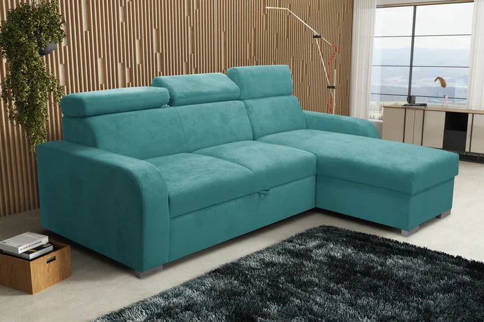 UNIVERSAL CORNER SOFA BED ASTEE 235CM ASTI10 EASY CLEAN FABRIC ADJUSTABLE HEADREST / SPRINGS + FOAM