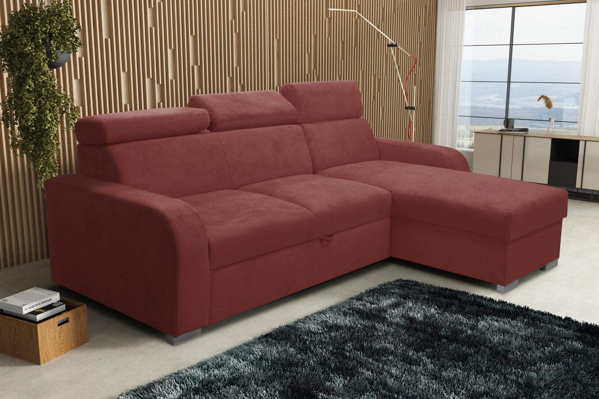 UNIVERSAL CORNER SOFA BED ASTEE 235CM EASY CLEAN FABRIC ADJUSTABLE HEADREST CHOICE OF COLORS / SPRINGS + FOAM