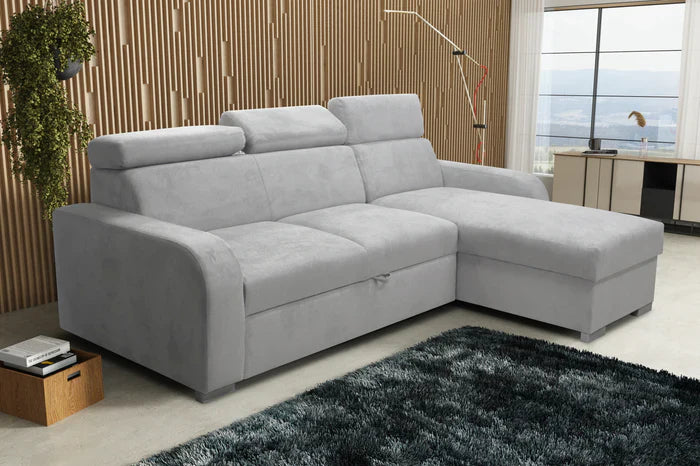 UNIVERSAL CORNER SOFA BED ASTEE 235CM ASTI27 EASY CLEAN FABRIC ADJUSTABLE HEADREST / SPRINGS + FOAM