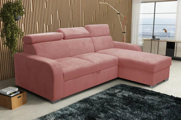 UNIVERSAL CORNER SOFA BED ASTEE 235CM ASTI29 EASY CLEAN FABRIC ADJUSTABLE HEADREST / SPRINGS + FOAM