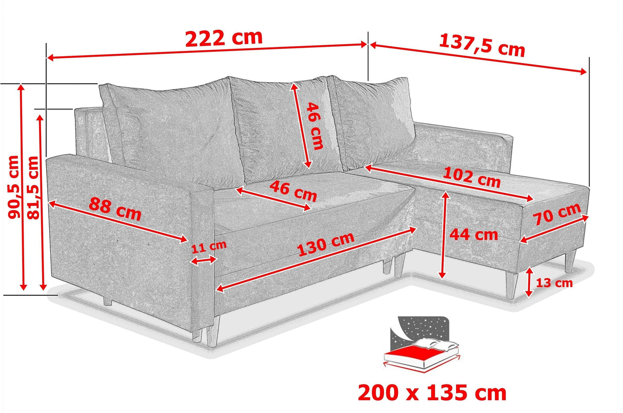 NEW! CORNER SOFA BED SNUGGY 222CM MANILA 26 UNIVERSAL CORNER RIGHT/LEFT / FOAM