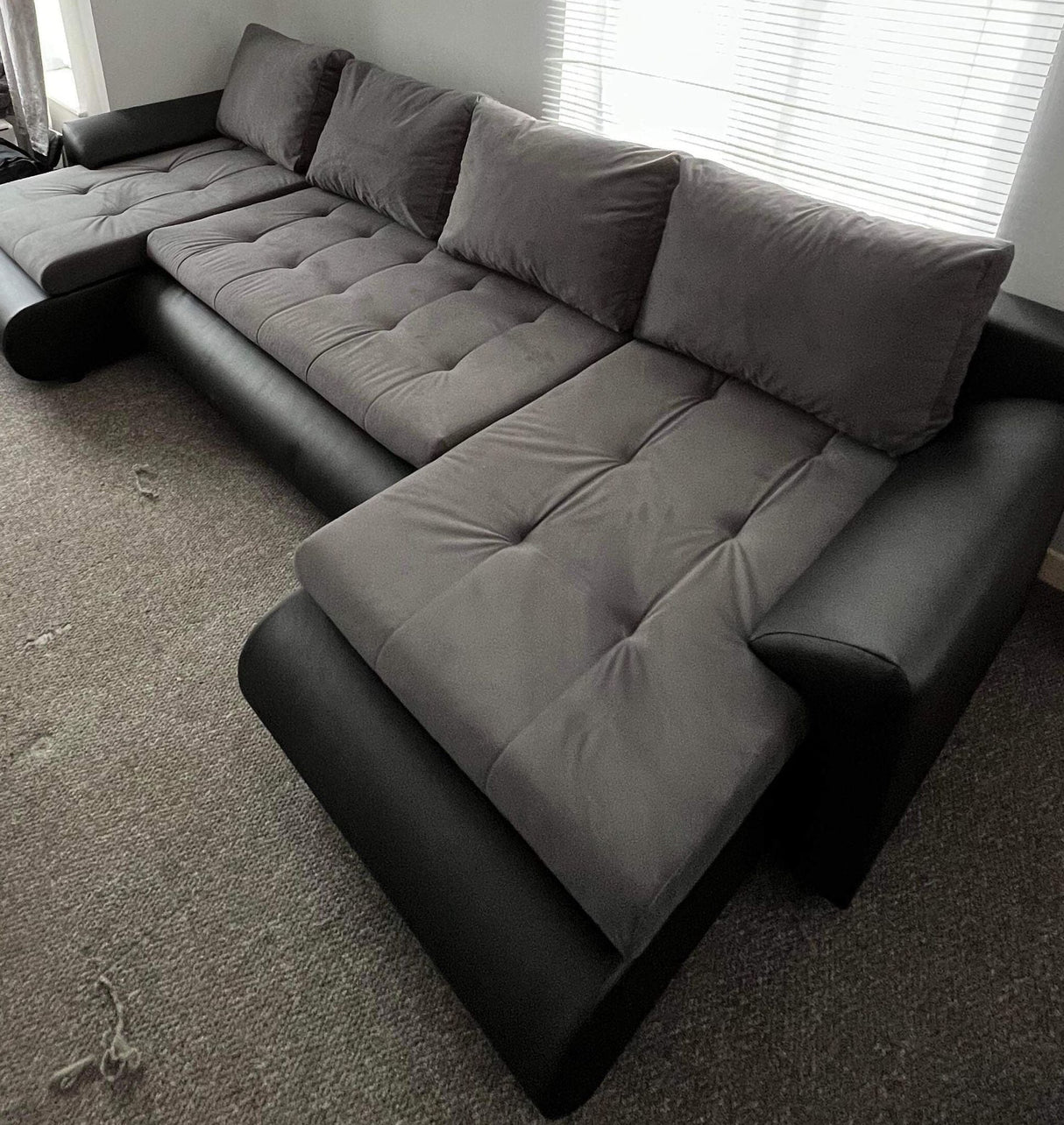 CORNER SOFA BED PRADO U SHAPE TRINITY 15/1114 GRAPHITE / BLACK FAUX LEATHER 300cm  WATER RESISTANT FABRIC / SPRINGS + FOAM