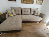 CORNER SOFA BED SAM BROWN BERLIN 03 / W55 236CM 2X STORAGE SPACE universal RIGHT/LEFT CORNER / BONELL SPRINGS + FOAM