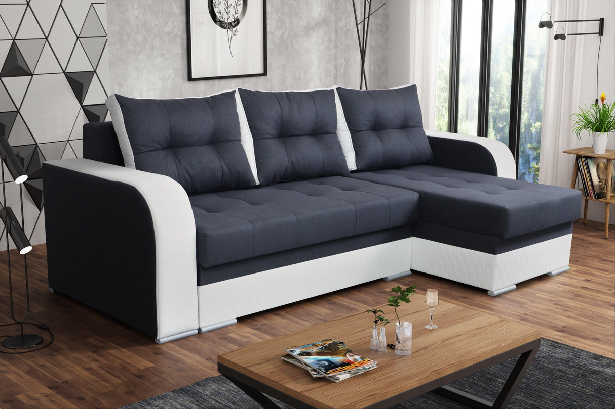 CORNER SOFA BED SAM GRAPHITE / WHITE 236CM 2X STORAGE SPACE universal RIGHT/LEFT CORNER / BONELL SPRINGS + FOAM