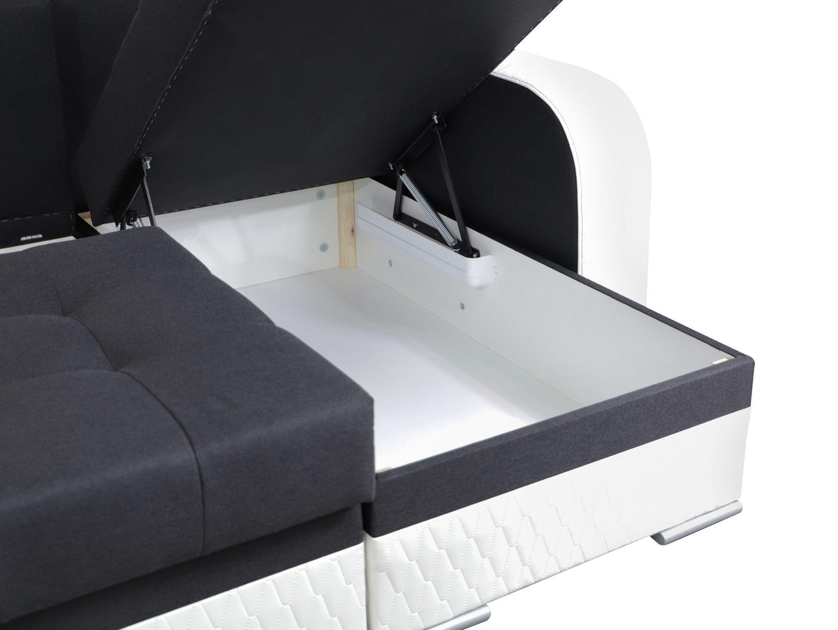 CORNER SOFA BED SAM GRAPHITE / WHITE 236CM 2X STORAGE SPACE universal RIGHT/LEFT CORNER / BONELL SPRINGS + FOAM