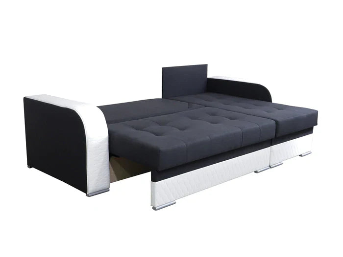 CORNER SOFA BED SAM GREEN MALMO 37 / BLACK 236CM 2X STORAGE SPACE universal RIGHT/LEFT CORNER / BONELL SPRINGS + FOAM