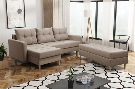 CORNER SOFA BED BRIAN 222CM + STORAGE PUFF / OTTOMAN CHOICE OF COLOR UNIVERSAL RIGHT/LEFT CORNER  / BONELL SPINGS + FOAM