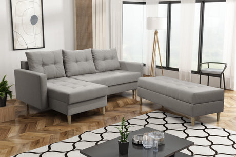 CORNER SOFA BED BRIAN 222CM + STORAGE PUFF / OTTOMAN CHOICE OF COLOR UNIVERSAL RIGHT/LEFT CORNER  / BONELL SPINGS + FOAM