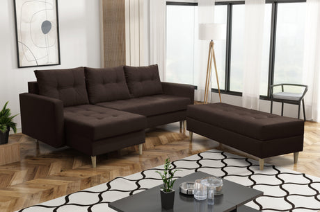 CORNER SOFA BED BRIAN 222CM + STORAGE PUFF / OTTOMAN CHOICE OF COLOR UNIVERSAL RIGHT/LEFT CORNER  / BONELL SPINGS + FOAM