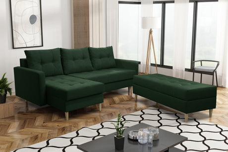 CORNER SOFA BED BRIAN 222CM + STORAGE PUFF / OTTOMAN CHOICE OF COLOR UNIVERSAL RIGHT/LEFT CORNER  / BONELL SPINGS + FOAM