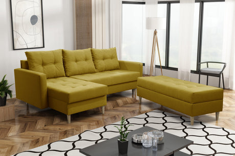 CORNER SOFA BED BRIAN 222CM + STORAGE PUFF / OTTOMAN CHOICE OF COLOR UNIVERSAL RIGHT/LEFT CORNER  / BONELL SPINGS + FOAM