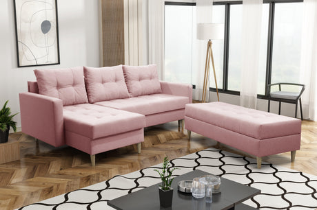 CORNER SOFA BED BRIAN 222CM + STORAGE PUFF / OTTOMAN CHOICE OF COLOR UNIVERSAL RIGHT/LEFT CORNER  / BONELL SPINGS + FOAM