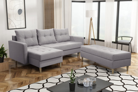 CORNER SOFA BED BRIAN 222CM + STORAGE PUFF / OTTOMAN CHOICE OF COLOR UNIVERSAL RIGHT/LEFT CORNER  / BONELL SPINGS + FOAM