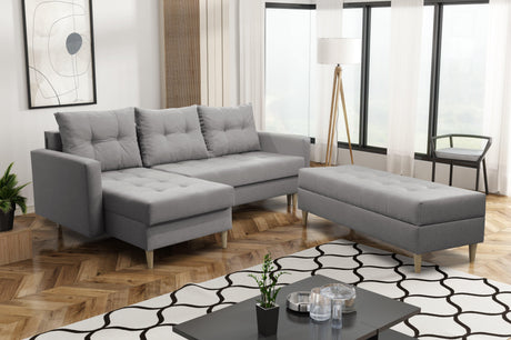 CORNER SOFA BED BRIAN 222CM + STORAGE PUFF / OTTOMAN CHOICE OF COLOR UNIVERSAL RIGHT/LEFT CORNER  / BONELL SPINGS + FOAM