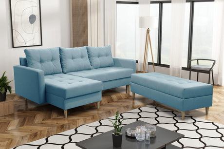 CORNER SOFA BED BRIAN 222CM + STORAGE PUFF / OTTOMAN CHOICE OF COLOR UNIVERSAL RIGHT/LEFT CORNER  / BONELL SPINGS + FOAM