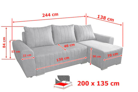 CORNER SOFA BED MALIBU 248CM MALMO 85 / UNIVERSAL RIGHT/LEFT CORNER / FOAM