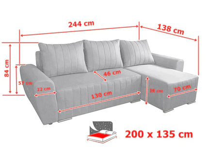 CORNER SOFA BED MALIBU 248CM MALMO 90 / UNIVERSAL RIGHT/LEFT CORNER / FOAM