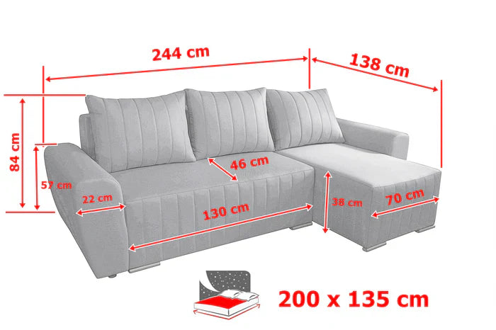CORNER SOFA BED MALIBU 248CM MALMO 41 / UNIVERSAL RIGHT/LEFT CORNER / FOAM