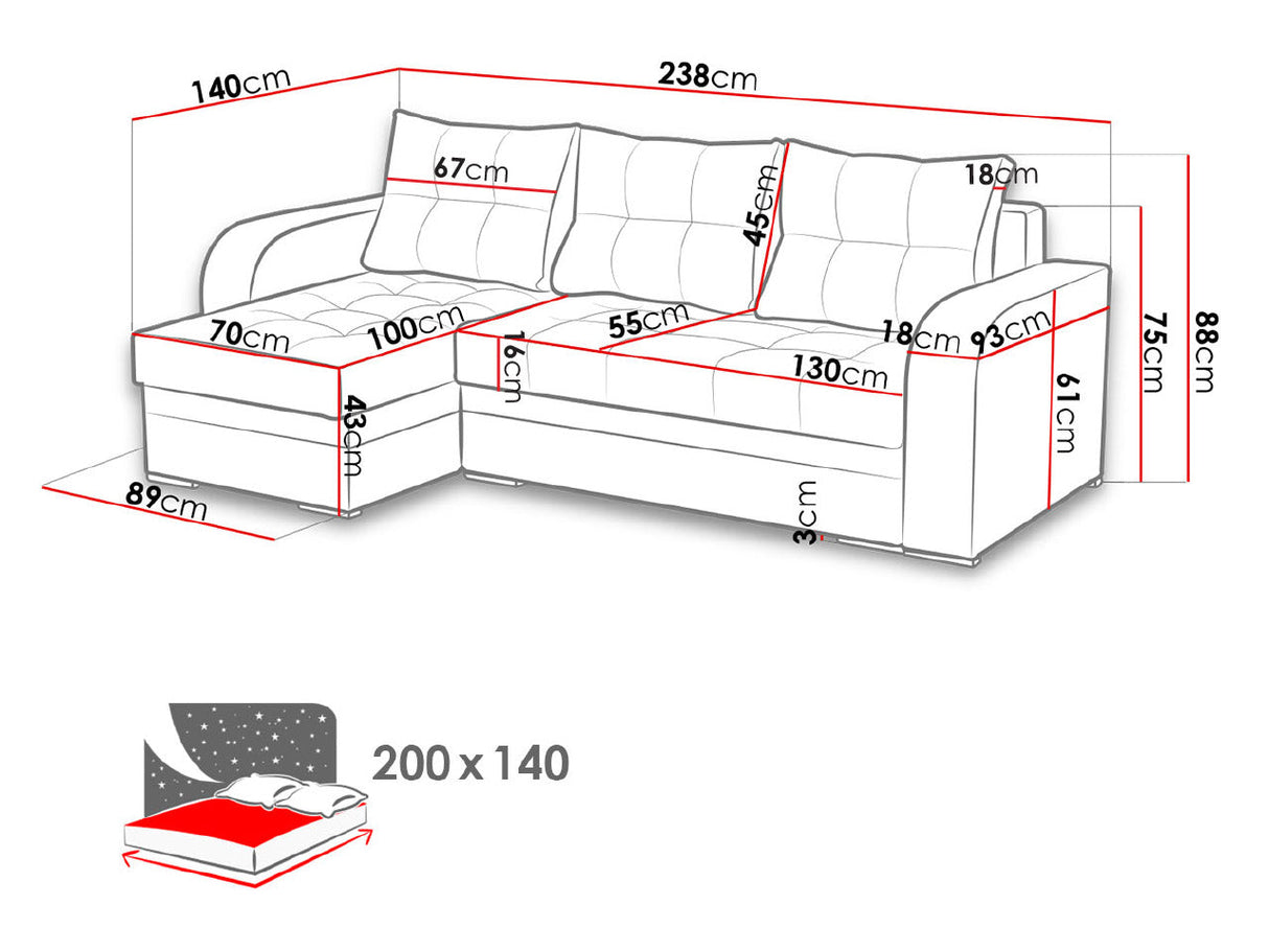 CORNER SOFA BED SAM BROWN BERLIN 03 / W55 236CM 2X STORAGE SPACE universal RIGHT/LEFT CORNER / BONELL SPRINGS + FOAM