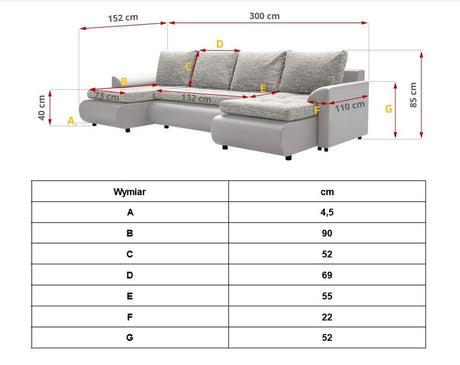 CORNER SOFA BED PRADO U LAWA 17/1115 DARK GREY/WHITE 300CM / SPRINGS + FOAM
