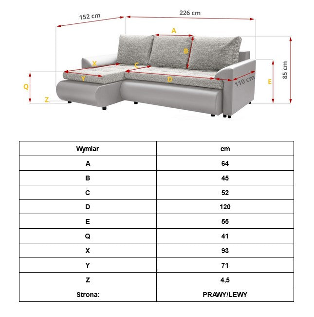 CORNER SOFA BED PRADO LAWA 9/11 226CM / SPRINGS + FOAM