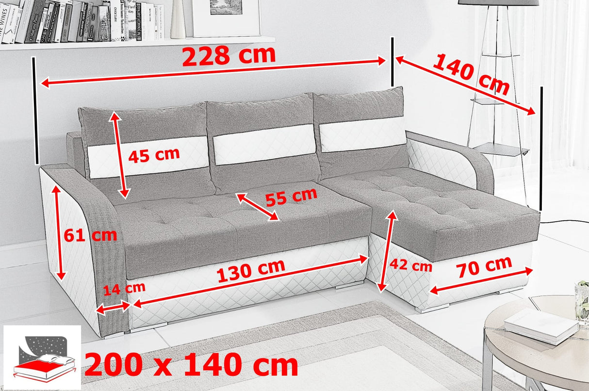 CORNER SOFA BED NESTY INARI 91/W39 228CM 2X STORAGE SPACE UNIVERSAL CORNER / BONELL SPRINGS + FOAM