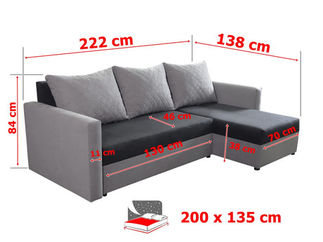 CORNER SOFA BED KEN BROWN/BIEGE 5+41 222cm universal RIGHT/LEFT CORNER / FOAM