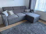 UNIVERSAL CORNER SOFA BED ASTEE 235CM CROWN18 EASY CLEAN FABRIC ADJUSTABLE HEADREST / SPRINGS + FOAM