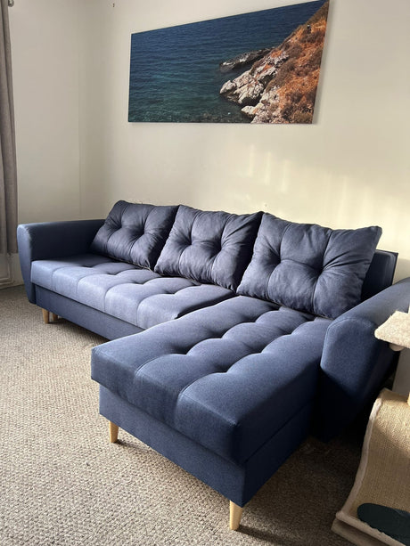 CORNER SOFA BED PALMO 2X STORAGE SPACE BLUE MALMO 79 240cm universal RIGHT/LEFT CORNER / BONELL SPRINGS + FOAM