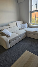 UNIVERSAL CORNER SOFA BED ASTEE 235CM EASY CLEAN FABRIC ADJUSTABLE HEADREST CHOICE OF COLORS / SPRINGS + FOAM